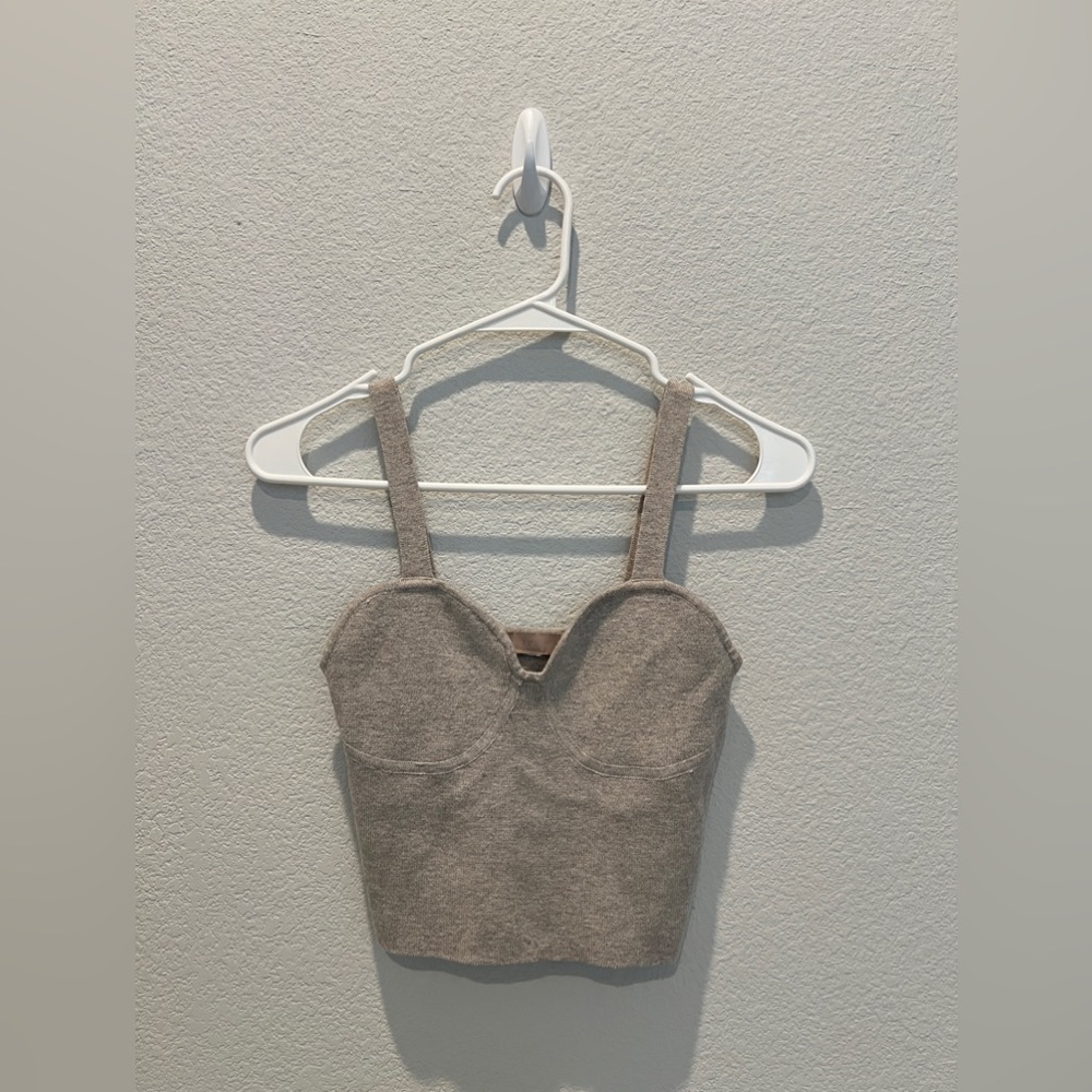 H&M Tops | Knit Bra Crop Top | Creamy/Gray